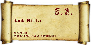 Bank Milla névjegykártya
